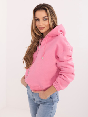 Felpa corta rosa con cappuccio e zip