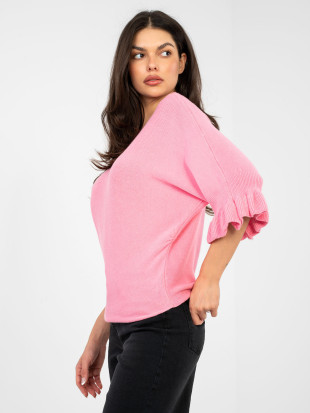 Maglione rosa elegante con maniche 3/4 e volant