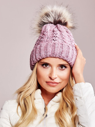 Cappello rosa con motivo a treccia