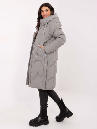Cappotto lungo trapuntato grigio con cappuccio
