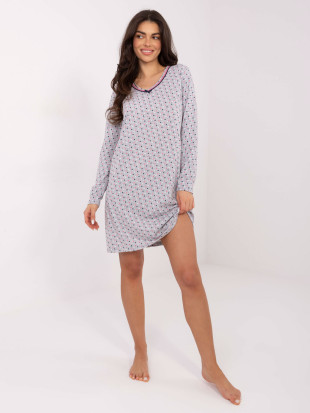 Camicia da notte grigia con maniche lunghe e fiocco