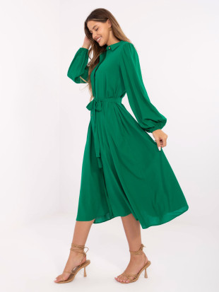 Elegantna zelena midi haljina s dugim rukavima