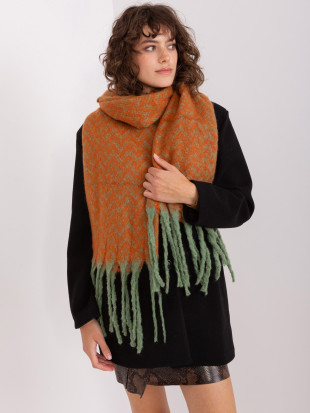 Sciarpa da donna verde-arancio con frange