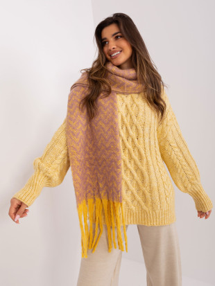 Sciarpa giallo-rosa con frange